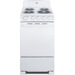 RE203W 20" Electric Range, 4 Coil Elements, White, 2.3 Cuft Oven Capacity, on Indicator Lights for Oven and Elements